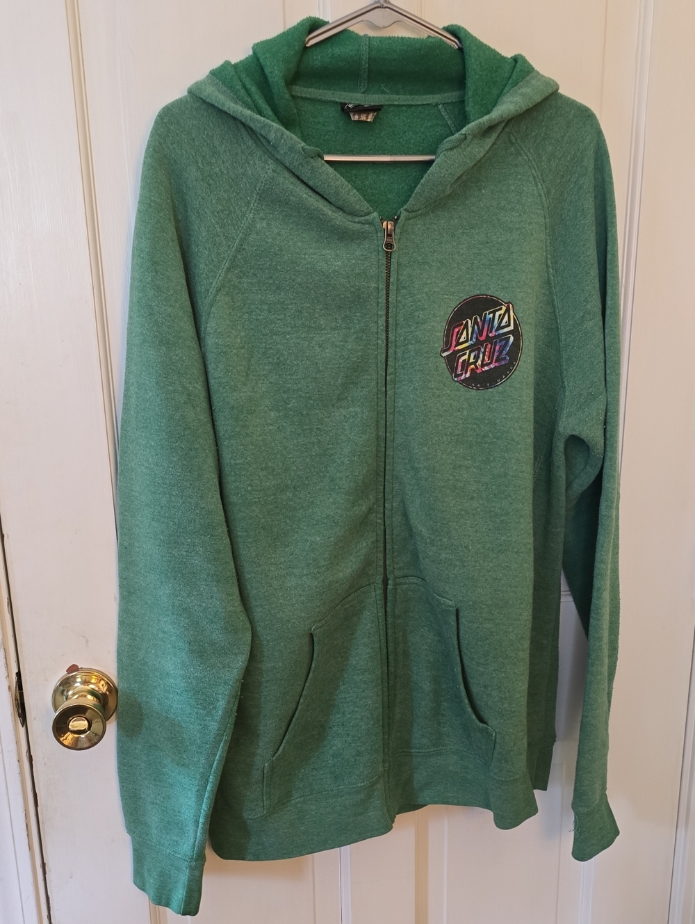 Santa Cruz Skateboards  Green Hooded Zip-Up Sweatshirt. Tie Dye Logo